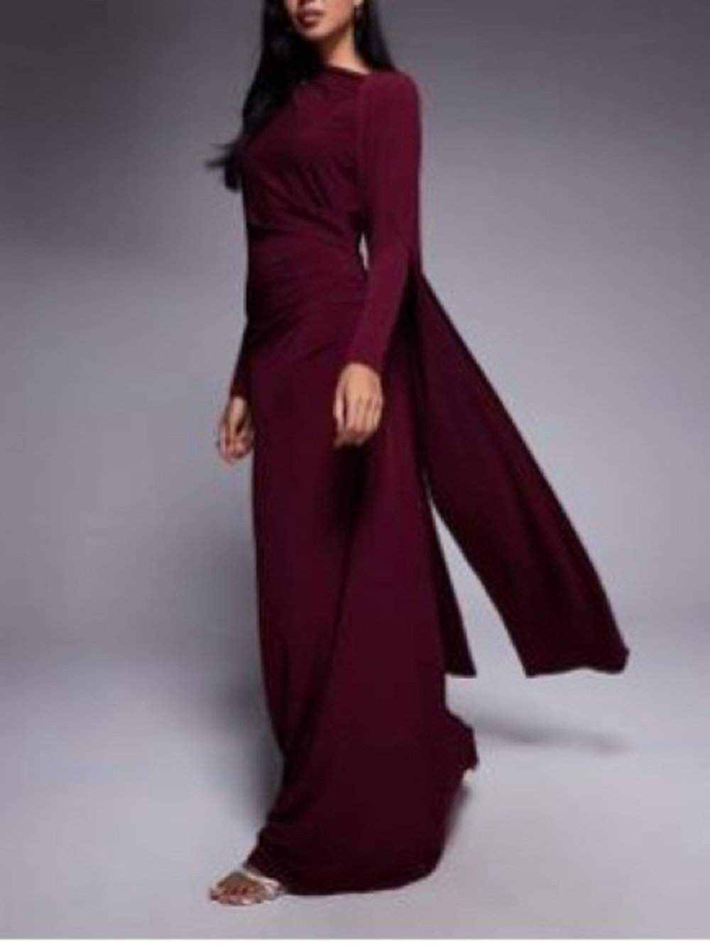 Long Sleeve Burgundy Evening Dress